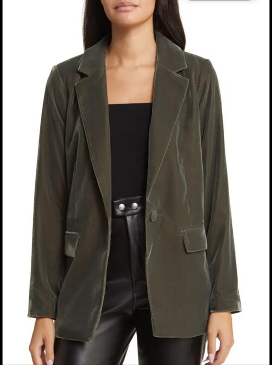 Open Edit Jackets & Blazers - Open Edit Nordstrom Classic Women's Velvet Blazer Jacket Green_M